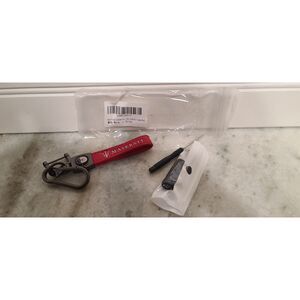 Maserati Genuine Leather Red Chrome Keychain & Tire Valve Stem Caps